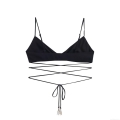 Women's Sexy Triangle Cup Bikini Set With Metal Pendant Halter Wrap Around Straps Solid Color Beachwear Bra And Low Waist Panties Swimwear Party Wear Women's Sexy Triangle Cup Bikini Set With Metal Pendant Halter Wrap Around Straps Solid Color Beachwear Bra And Low Waist Panties Swimwear Party Wear