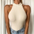 Women's Sexy Halter Neck Bodysuit Sleeveless High Neck Ribbed Knit Jumpsuit Slim Fit Solid Color Cotton Blend Summer Streetwear Clubwear Romper Women's Sexy Halter Neck Bodysuit Sleeveless High Neck Ribbed Knit Jumpsuit Slim Fit Solid Color Cotton Blend Summer Streetwear Clubwear Romper