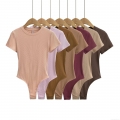 Women's Ribbed Short Sleeve Bodysuit Stretch Modal Blend Round Neck Slim Fit One-Piece T-Shirt Sexy Summer Base Layer Solid Color Top Women's Ribbed Short Sleeve Bodysuit Stretch Modal Blend Round Neck Slim Fit One-Piece T-Shirt Sexy Summer Base Layer Solid Color Top