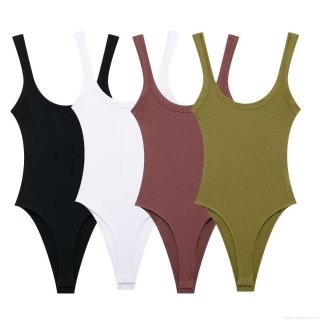 Women's Sleeveless Ribbed Bodysuit Sexy Backless Slim Fit Jumpsuit Solid Color U-Neck Stretchy Streetwear One Piece Top For Summer Daily Party