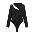 Women's Sexy Black Velvet Glitter Bodysuit Long Sleeve Cut Out Asymmetric Neck One Piece Bodycon Top Streetwear Party Clubwear Women's Sexy Black Velvet Glitter Bodysuit Long Sleeve Cut Out Asymmetric Neck One Piece Bodycon Top Streetwear Party Clubwear