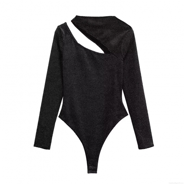 Women's Sexy Black Velvet Glitter Bodysuit Long Sleeve Cut Out Asymmetric Neck One Piece Bodycon Top Streetwear Party Clubwear Women's Sexy Black Velvet Glitter Bodysuit Long Sleeve Cut Out Asymmetric Neck One Piece Bodycon Top Streetwear Party Clubwear