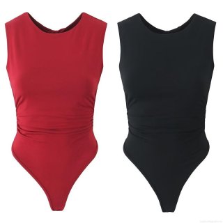 Women Sexy Sleeveless Bodysuit Backless Hollow Out Ruched Waist Rayon Spandex Round Neck Slim Fit One Piece Jumpsuit Streetwear Fashion Top Women Sexy Sleeveless Bodysuit Backless Hollow Out Ruched Waist Rayon Spandex Round Neck Slim Fit One Piece Jumpsuit Streetwear Fashion Top