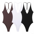Women Sexy Ribbed Bodysuit Deep V-Neck Backless Sleeveless Slim Fit Summer Bodysuit For Women Daily Beach Wear One-Piece Top Women Sexy Ribbed Bodysuit Deep V-Neck Backless Sleeveless Slim Fit Summer Bodysuit For Women Daily Beach Wear One-Piece Top