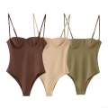 Women's Sexy Spaghetti Strap Bodysuit With Underwire Cup Slim Fit Backless One-Piece Sleeveless Top For Summer Party Clubwear Fashion Outfits Women's Sexy Spaghetti Strap Bodysuit With Underwire Cup Slim Fit Backless One-Piece Sleeveless Top For Summer Party Clubwear Fashion Outfits