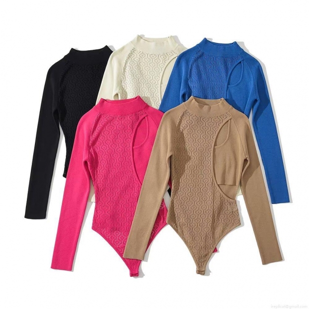 Women Sexy Hollow Out Knit Bodysuit Long Sleeve Rayon Nylon Bodycon Jumpsuit Streetwear Chic One-Piece Top Nightclub Party Wear Women Sexy Hollow Out Knit Bodysuit Long Sleeve Rayon Nylon Bodycon Jumpsuit Streetwear Chic One-Piece Top Nightclub Party Wear