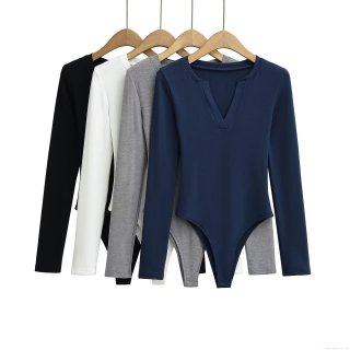 Women's Sexy Deep V Neck Long Sleeve Bodysuit Solid Color Ribbed Knit Slim Fit Jumpsuit Top Leotard For Casual Party Daily Clubwear Women's Sexy Deep V Neck Long Sleeve Bodysuit Solid Color Ribbed Knit Slim Fit Jumpsuit Top Leotard For Casual Party Daily Clubwear
