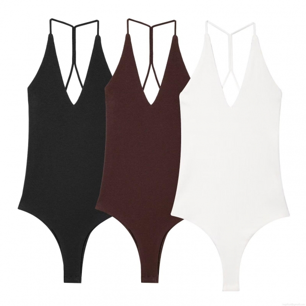 Women's Sexy Halter Neck Deep V Bodysuit Ribbed Knit Backless Sleeveless Cross Strap Slim Fit Leotard Summer Jumpsuit Top Women's Sexy Halter Neck Deep V Bodysuit Ribbed Knit Backless Sleeveless Cross Strap Slim Fit Leotard Summer Jumpsuit Top