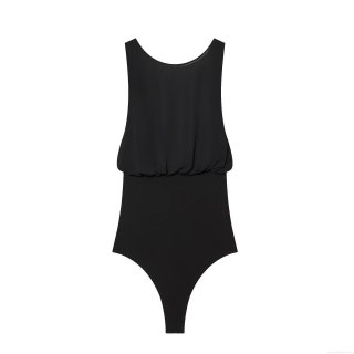 Women's Sexy Black Mesh Splicing Bodysuit Pleated Sleeveless Bow Decor Polyester Spandex Body Jumpsuit Top For Party Evening Clubwear Ladies