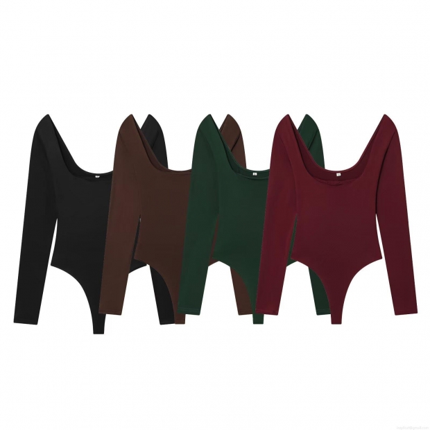 Women's Square Neck Long Sleeve Bodysuit High Stretch Spandex Synthetic Knit Fabric Slim Fit Solid Color Thong Bottom Bodysuits Sexy Basic Jumpsuit Tops For Daily Wear Party Women's Square Neck Long Sleeve Bodysuit High Stretch Spandex Synthetic Knit Fabric Slim Fit Solid Color Thong Bottom Bodysuits Sexy Basic Jumpsuit Tops For Daily Wear Party