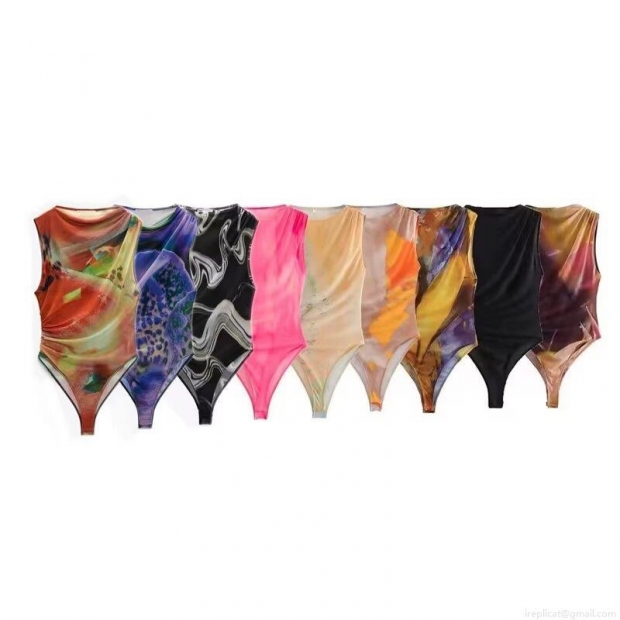 Women Vintage Sleeveless Mesh Bodysuit Abstract Floral Marble Print Ruched Slim Fit One Piece Top For Party Clubwear Streetwear Sexy Body Suits Women Vintage Sleeveless Mesh Bodysuit Abstract Floral Marble Print Ruched Slim Fit One Piece Top For Party Clubwear Streetwear Sexy Body Suits