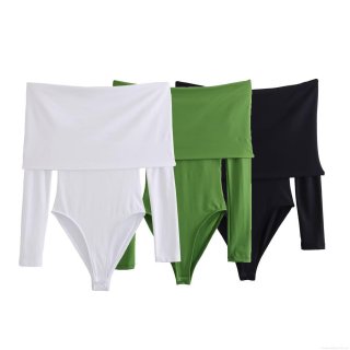 Women's Sexy Off-The-Shoulder Long Sleeve Bodysuit Solid Color Slim Fit Polyester Spandex Milk Silk Jumpsuit For Party Clubwear Summer Spring Fashion Body Suit Women's Sexy Off-The-Shoulder Long Sleeve Bodysuit Solid Color Slim Fit Polyester Spandex Milk Silk Jumpsuit For Party Clubwear Summer Spring Fashion Body Suit