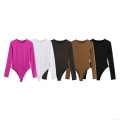 Women's Sexy Long Sleeve Round Neck Bodysuit Milk Silk Slim Fit Solid Color Leotard Basic Jumpsuit Top for Daily Dating Party Ladies Fashion Women's Sexy Long Sleeve Round Neck Bodysuit Milk Silk Slim Fit Solid Color Leotard Basic Jumpsuit Top for Daily Dating Party Ladies Fashion