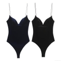 Women Sexy Velvet Bodysuit Spaghetti Strap Deep V-Neck Slim Fit One-Piece Body Suit Solid Color Clubwear Party Wear Base Layer Top Women Sexy Velvet Bodysuit Spaghetti Strap Deep V-Neck Slim Fit One-Piece Body Suit Solid Color Clubwear Party Wear Base Layer Top