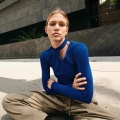 Women's Sexy Cutout Bodysuit Long Sleeve High Neck Twist Front Slim Fit Polyester Spandex Jumpsuit Leotard For Party Clubwear