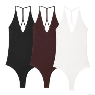 Women's Sexy Deep V Neck Halter Bodysuit Ribbed Knit Backless Sleeveless Bodysuits For Women Summer Beach Party Casual Clubwear