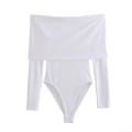 Women's Sexy Off-Shoulder Long Sleeve Bodysuit Ruched Slim Fit Milk Silk Jumpsuit One-Piece Top For Party Club Dating Fashion Spring Autumn Women's Sexy Off-Shoulder Long Sleeve Bodysuit Ruched Slim Fit Milk Silk Jumpsuit One-Piece Top For Party Club Dating Fashion Spring Autumn