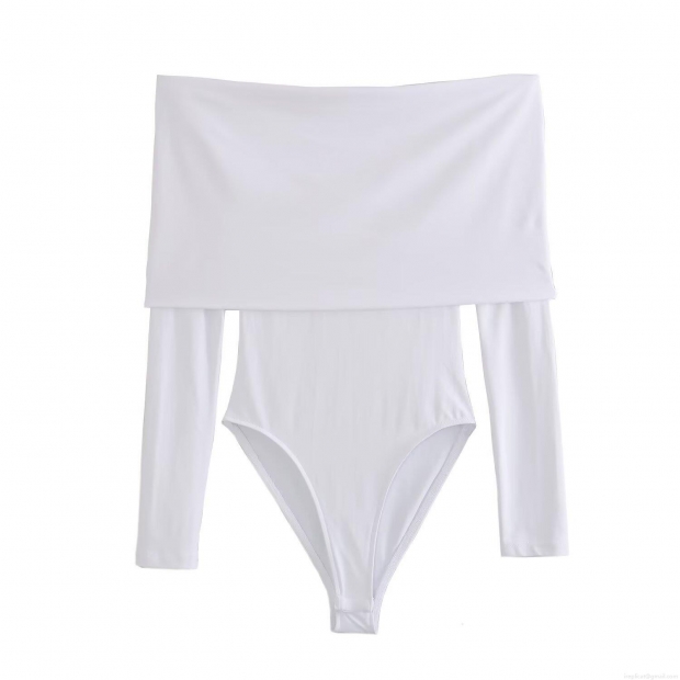Women's Sexy Off-Shoulder Long Sleeve Bodysuit Ruched Slim Fit Milk Silk Jumpsuit One-Piece Top For Party Club Dating Fashion Spring Autumn Women's Sexy Off-Shoulder Long Sleeve Bodysuit Ruched Slim Fit Milk Silk Jumpsuit One-Piece Top For Party Club Dating Fashion Spring Autumn