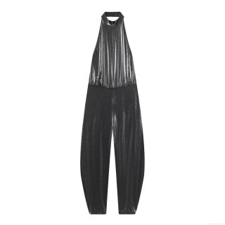 Metallic Sequin Halter Neck Backless Jumpsuit For Women Loose Lantern Pants Elegant Evening Party One-Piece Clubwear Sleeveless Long Romper Outfit