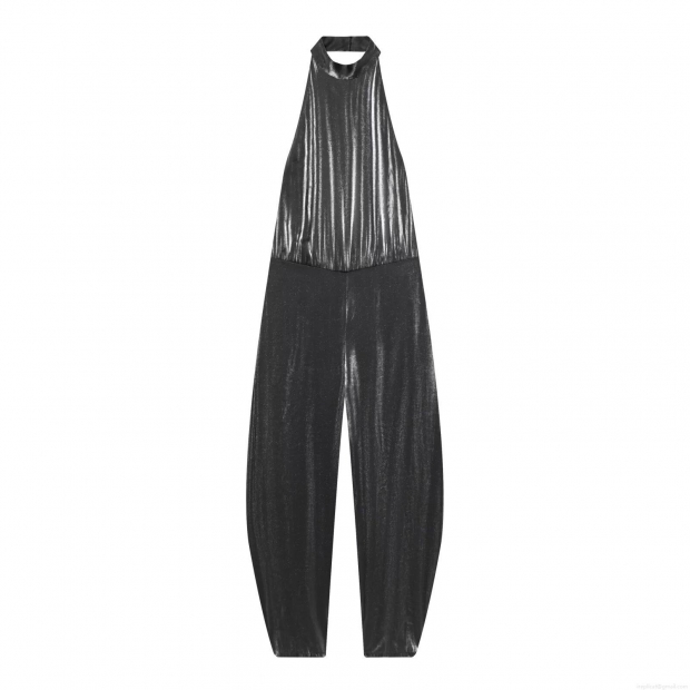 Metallic Sequin Halter Neck Backless Jumpsuit For Women Loose Lantern Pants Elegant Evening Party One-Piece Clubwear Sleeveless Long Romper Outfit Metallic Sequin Halter Neck Backless Jumpsuit For Women Loose Lantern Pants Elegant Evening Party One-Piece Clubwear Sleeveless Long Romper Outfit