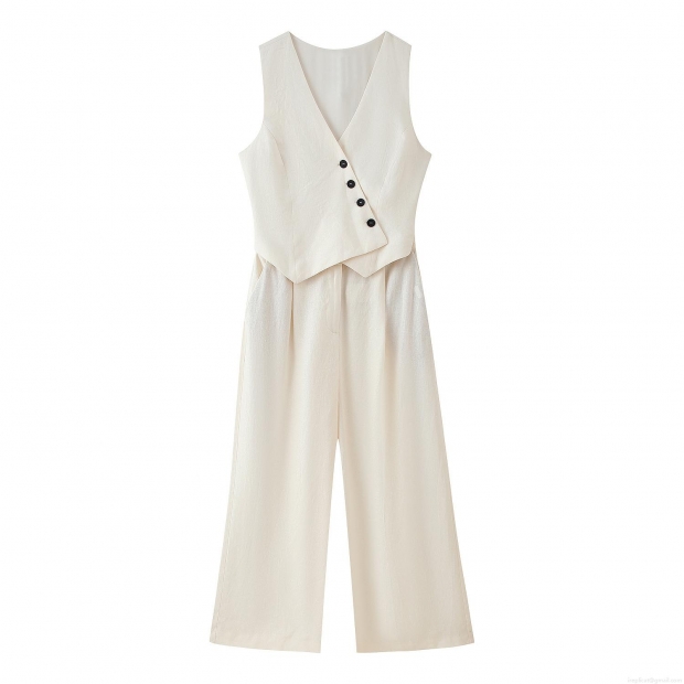 Women's Elegant Sleeveless V-Neck Jumpsuit Polyester Linen Texture Asymmetric Button Decor Wide Leg Long Pants Office Commute One Piece Playsuit Women's Elegant Sleeveless V-Neck Jumpsuit Polyester Linen Texture Asymmetric Button Decor Wide Leg Long Pants Office Commute One Piece Playsuit