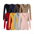 Sexy Women's Long Sleeve Romper Bodysuit Ribbed Knit Henley Neck Slim Fit Button Down Elastic Bodycon Short Jumpsuit For Daily Yoga Sport Home Sexy Women's Long Sleeve Romper Bodysuit Ribbed Knit Henley Neck Slim Fit Button Down Elastic Bodycon Short Jumpsuit For Daily Yoga Sport Home