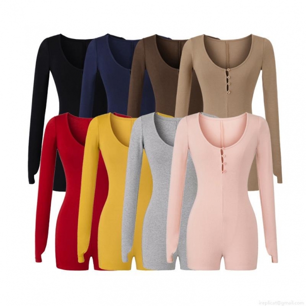Sexy Women's Long Sleeve Romper Bodysuit Ribbed Knit Henley Neck Slim Fit Button Down Elastic Bodycon Short Jumpsuit For Daily Yoga Sport Home Sexy Women's Long Sleeve Romper Bodysuit Ribbed Knit Henley Neck Slim Fit Button Down Elastic Bodycon Short Jumpsuit For Daily Yoga Sport Home