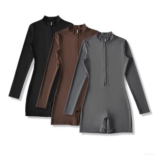 Women Long Sleeve Slim Fit Half Zip Up Romper One Piece Fitness Yoga Jumpsuit High Elastic Stand Collar Solid Short Jumpsuits For Workout Casual Streetwear Women Long Sleeve Slim Fit Half Zip Up Romper One Piece Fitness Yoga Jumpsuit High Elastic Stand Collar Solid Short Jumpsuits For Workout Casual Streetwear