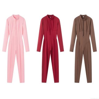 Women's Slim Fit Sporty Yoga Jumpsuit Long Sleeve Cotton Blend Catsuit With Zipper Mock Neck One Piece Bodycon Romper For Activewear Streetwear Women's Slim Fit Sporty Yoga Jumpsuit Long Sleeve Cotton Blend Catsuit With Zipper Mock Neck One Piece Bodycon Romper For Activewear Streetwear
