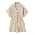 Women's Summer Short Sleeve Striped Romper V-Neck Button Down Jumpsuit Casual Loose Elastic Waist Playsuit with Pockets Urban Fashion Women Clothing Women's Summer Short Sleeve Striped Romper V-Neck Button Down Jumpsuit Casual Loose Elastic Waist Playsuit with Pockets Urban Fashion Women Clothing