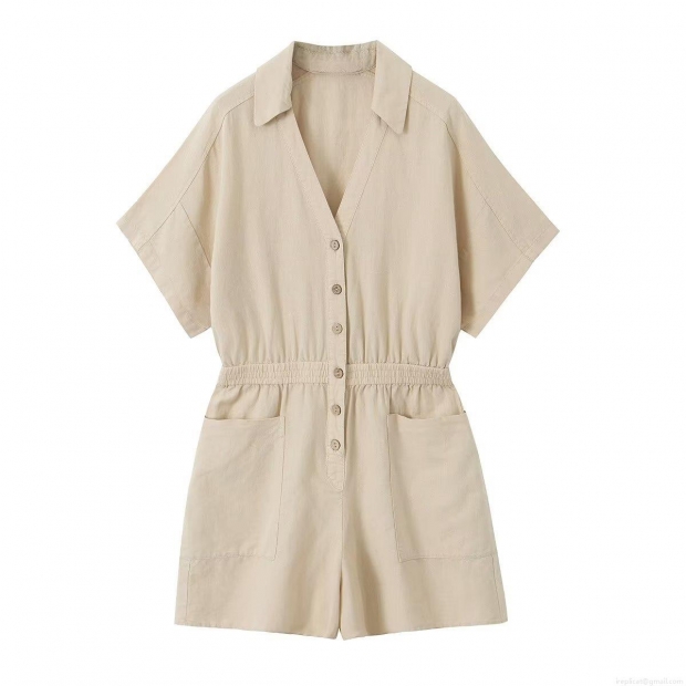 Women's Summer Short Sleeve Striped Romper V-Neck Button Down Jumpsuit Casual Loose Elastic Waist Playsuit with Pockets Urban Fashion Women Clothing Women's Summer Short Sleeve Striped Romper V-Neck Button Down Jumpsuit Casual Loose Elastic Waist Playsuit with Pockets Urban Fashion Women Clothing