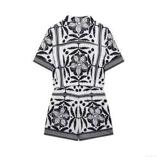 Women's Geometric Floral Print Romper Jumpsuit Lapel Short Sleeve Button Down Elastic Waist Polyester Woven Summer Casual Vacation Outfits Play Suit Women's Geometric Floral Print Romper Jumpsuit Lapel Short Sleeve Button Down Elastic Waist Polyester Woven Summer Casual Vacation Outfits Play Suit
