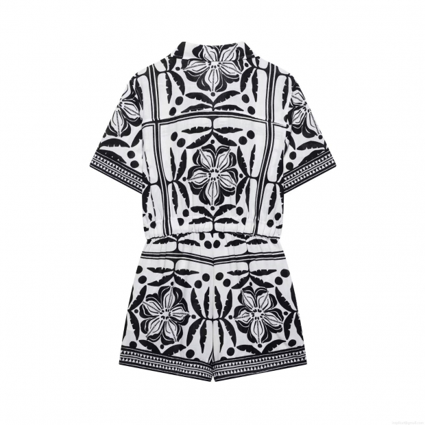 Women's Geometric Floral Print Romper Jumpsuit Lapel Short Sleeve Button Down Elastic Waist Polyester Woven Summer Casual Vacation Outfits Play Suit Women's Geometric Floral Print Romper Jumpsuit Lapel Short Sleeve Button Down Elastic Waist Polyester Woven Summer Casual Vacation Outfits Play Suit