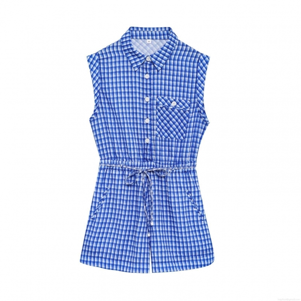 Women's Plaid Sleeveless Romper V-Neck Button Up Cotton Blend Jumpsuit Short Playsuit With Drawstring Waist Casual Streetwear Summer Fashion Women's Plaid Sleeveless Romper V-Neck Button Up Cotton Blend Jumpsuit Short Playsuit With Drawstring Waist Casual Streetwear Summer Fashion