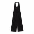 Women's Sexy Halter Neck Deep V Backless Jumpsuit With Back Bow Tie High Waist Wide Leg Long Pants Polyester Cotton Blend Elegant Streetwear One Piece Outfit Women's Sexy Halter Neck Deep V Backless Jumpsuit With Back Bow Tie High Waist Wide Leg Long Pants Polyester Cotton Blend Elegant Streetwear One Piece Outfit
