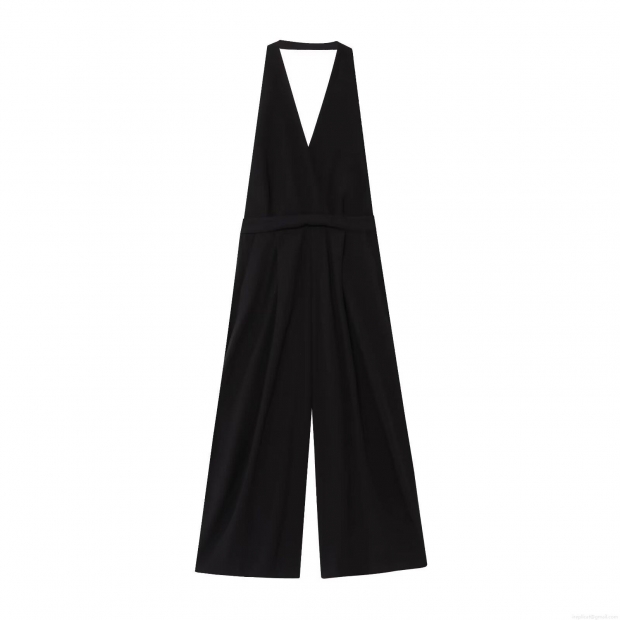 Women's Sexy Halter Neck Deep V Backless Jumpsuit With Back Bow Tie High Waist Wide Leg Long Pants Polyester Cotton Blend Elegant Streetwear One Piece Outfit Women's Sexy Halter Neck Deep V Backless Jumpsuit With Back Bow Tie High Waist Wide Leg Long Pants Polyester Cotton Blend Elegant Streetwear One Piece Outfit