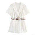 Women's Summer Short Sleeve Lapel Jumpsuit With Braided Belt Solid White Double Breasted Straight Leg Short Romper Streetwear Fashion Casual One Piece Outfit Women's Summer Short Sleeve Lapel Jumpsuit With Braided Belt Solid White Double Breasted Straight Leg Short Romper Streetwear Fashion Casual One Piece Outfit