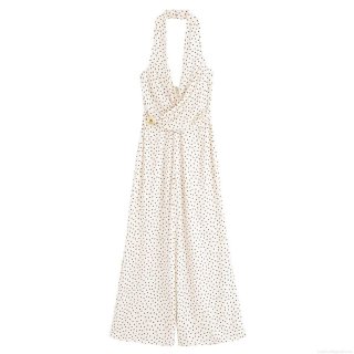 Women's Halter Polka Dot Jumpsuit Sexy Deep V Neck Sleeveless Wide Leg One Piece Romper With Metal Buckle Fashion Backless Long Overalls Women's Halter Polka Dot Jumpsuit Sexy Deep V Neck Sleeveless Wide Leg One Piece Romper With Metal Buckle Fashion Backless Long Overalls