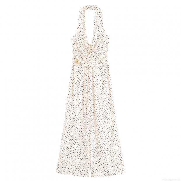Women's Halter Polka Dot Jumpsuit Sexy Deep V Neck Sleeveless Wide Leg One Piece Romper With Metal Buckle Fashion Backless Long Overalls Women's Halter Polka Dot Jumpsuit Sexy Deep V Neck Sleeveless Wide Leg One Piece Romper With Metal Buckle Fashion Backless Long Overalls