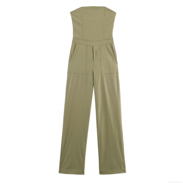 Women's Solid Color Tube Top Jumpsuit Wide Leg Long Pants With Large Pockets Sleeveless Strapless Street Style One Piece Romper Polyester Jumpsuit Women's Solid Color Tube Top Jumpsuit Wide Leg Long Pants With Large Pockets Sleeveless Strapless Street Style One Piece Romper Polyester Jumpsuit