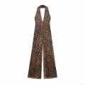 Women Sexy Leopard Print Mesh Halter Jumpsuit Deep V Neck Sleeveless Backless Wide Leg Long Pants Romper Summer Beach Resort Outfits Women Sexy Leopard Print Mesh Halter Jumpsuit Deep V Neck Sleeveless Backless Wide Leg Long Pants Romper Summer Beach Resort Outfits