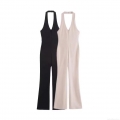 Women Sexy Halter Neck Deep V-Neck Backless Jumpsuit Flare Wide Leg Sleeveless One Piece Bodysuit Romper For Summer Party Clubwear Fashion Outfit