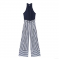 Women Halter Neck Jumpsuit Sleeveless Cotton Linen Blend Navy Blue Patchwork Blue White Striped Wide Leg Long Pant Casual One Piece Outfit With Waist Tie Women Halter Neck Jumpsuit Sleeveless Cotton Linen Blend Navy Blue Patchwork Blue White Striped Wide Leg Long Pant Casual One Piece Outfit With Waist Tie