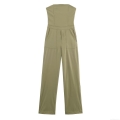 Women's Sexy Strapless Tube Top Wide Leg Jumpsuit With Large Pockets Polyester Spandex Twill Long Straight Pants For Autumn Fashion Party Clubwear Women's Sexy Strapless Tube Top Wide Leg Jumpsuit With Large Pockets Polyester Spandex Twill Long Straight Pants For Autumn Fashion Party Clubwear