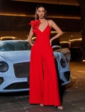 Women's Elegant 3D Flower Deep V Neck Cami Jumpsuit Sexy Wide Leg Polyester Spandex Long Romper For Party Banquet Clubwear Women's Elegant 3D Flower Deep V Neck Cami Jumpsuit Sexy Wide Leg Polyester Spandex Long Romper For Party Banquet Clubwear