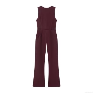 Women's Sleeveless V-Neck Slim Fit Jumpsuit Spandex Elegant Solid Burgundy Front Zipper Wide Leg One Piece Ski Style Fashion Clubwear Romper Women's Sleeveless V-Neck Slim Fit Jumpsuit Spandex Elegant Solid Burgundy Front Zipper Wide Leg One Piece Ski Style Fashion Clubwear Romper