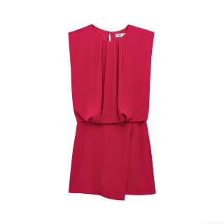 Women's Elegant Sleeveless Round Neck Pleated Waist Jumpsuit Summer Solid Color Polyester Chiffon Texture Short Romper Casual Streetwear Playsuit for Lady Women's Elegant Sleeveless Round Neck Pleated Waist Jumpsuit Summer Solid Color Polyester Chiffon Texture Short Romper Casual Streetwear Playsuit for Lady