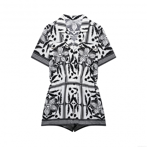 Women's Bohemian Floral Geometric Print Romper Short Sleeve V Neck Button Down Jumpsuit With Elastic Waist Summer Casual Beach Short Playsuit For Women Women's Bohemian Floral Geometric Print Romper Short Sleeve V Neck Button Down Jumpsuit With Elastic Waist Summer Casual Beach Short Playsuit For Women