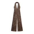 Sexy Women Leopard Print Halter Jumpsuit Sleeveless Mesh Polyester Cotton Blend V Neck Wide Leg Straight Long Romper Party Clubwear Sexy Women Leopard Print Halter Jumpsuit Sleeveless Mesh Polyester Cotton Blend V Neck Wide Leg Straight Long Romper Party Clubwear