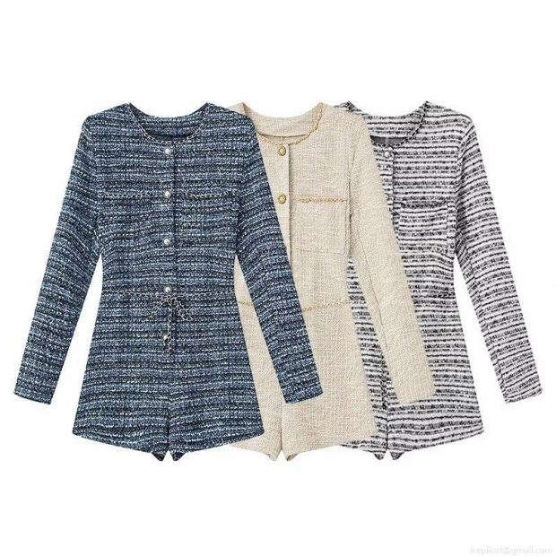 Women Elegant French Tweed Long Sleeve Romper With Metal Buttons And Chain Belt Slim Fit Socialite Style Short Jumpsuit One Piece Playsuit Women Elegant French Tweed Long Sleeve Romper With Metal Buttons And Chain Belt Slim Fit Socialite Style Short Jumpsuit One Piece Playsuit